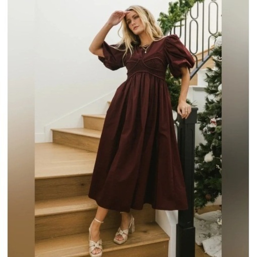 NWT Böhme Claire Maxi Dress Women XS Burgundy Puff Sleeve Cottagecore Victorian